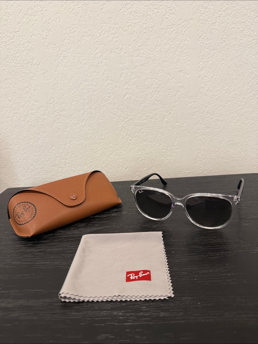 RB4378 Ray-Ban Sunglasses Polished Transparent Grey Gradient Lens w/ Brown Case